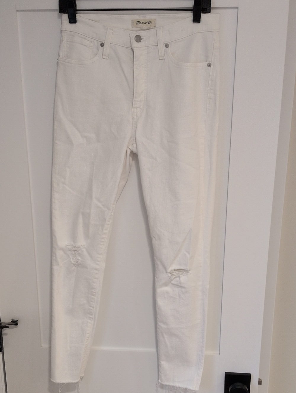 Madewell White 9" High-Rise Skinny crop Jeans with Knee Distress